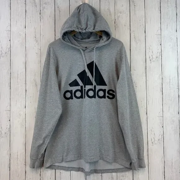 Adidas Grey Essentials Aeroready Graphic Logo Performance Hoodie Size XL - Picture 2 of 13